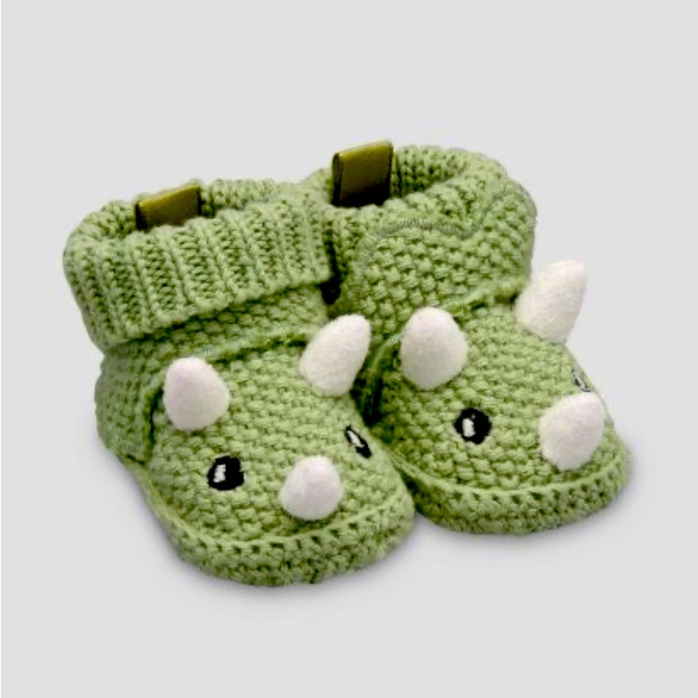 New Just One You by Carter’s Newborn Knitted Green Dinosaur slippers